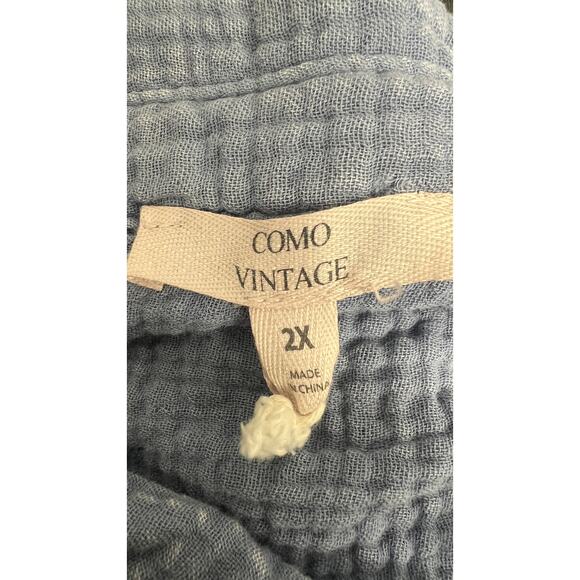 🩵 Como Vintage 2X Blue Gauze Button Up Shirt – Soft Cotton Tunic - Picture 4 of 4